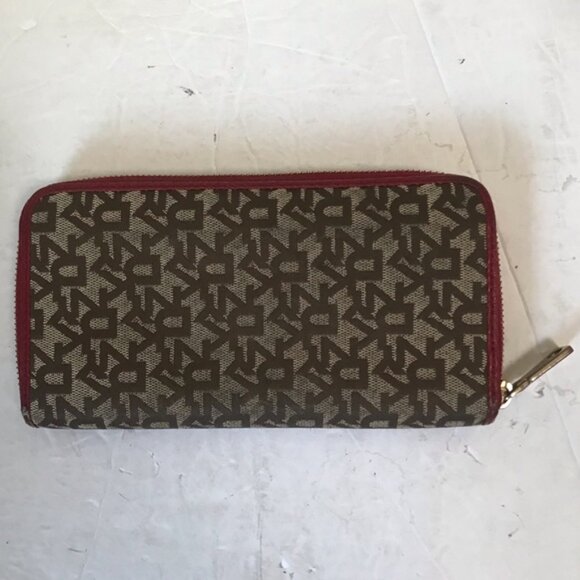 DKNY Canvas Leather Monogram Zippy Zip Around Organizer Wallet Clutch Card Case - Picture 3 of 16